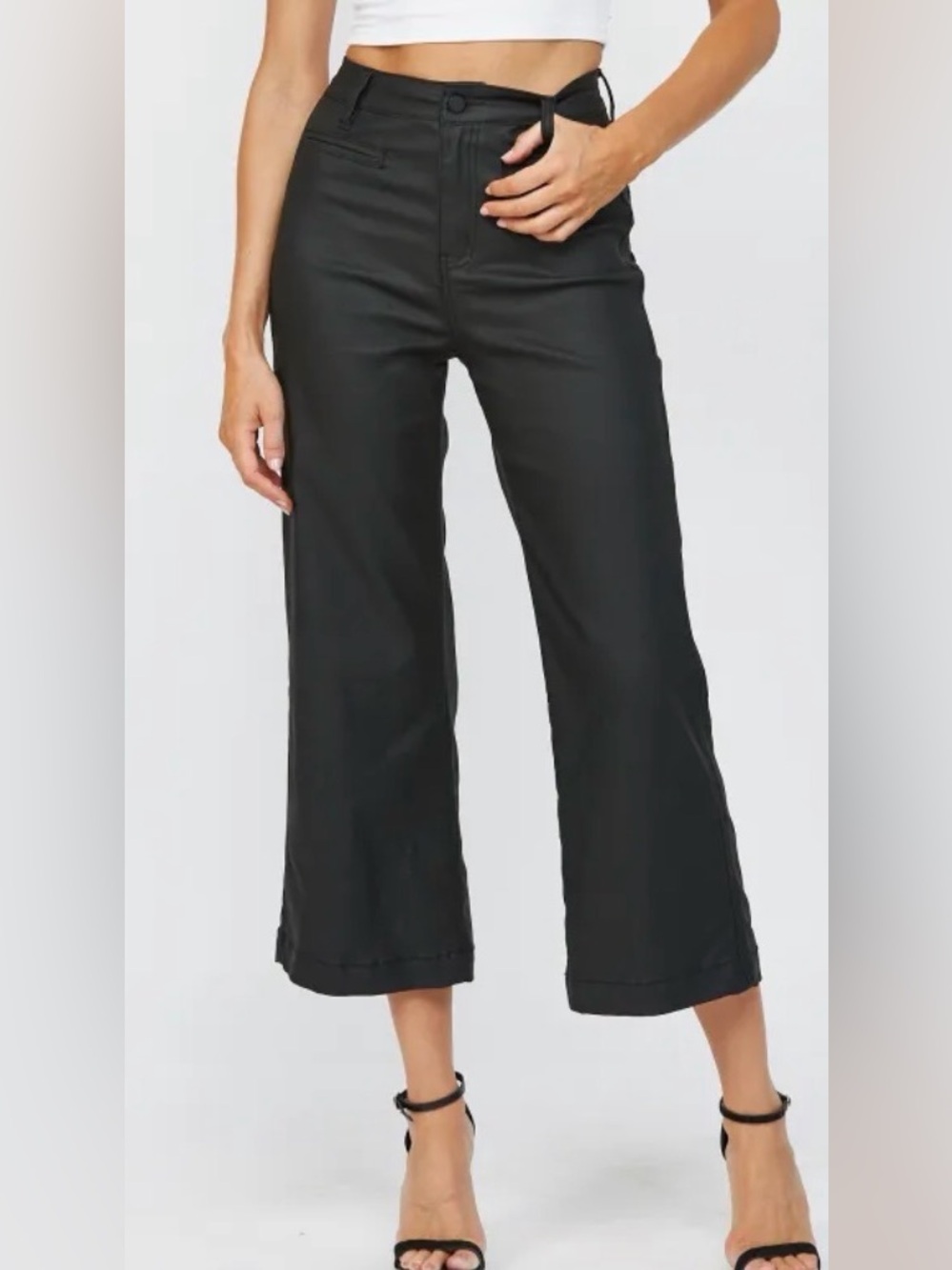 Mica Faux Leather Black Wide-Leg Crop Pants w/  belt.Stretch of a Judy Blue Jean